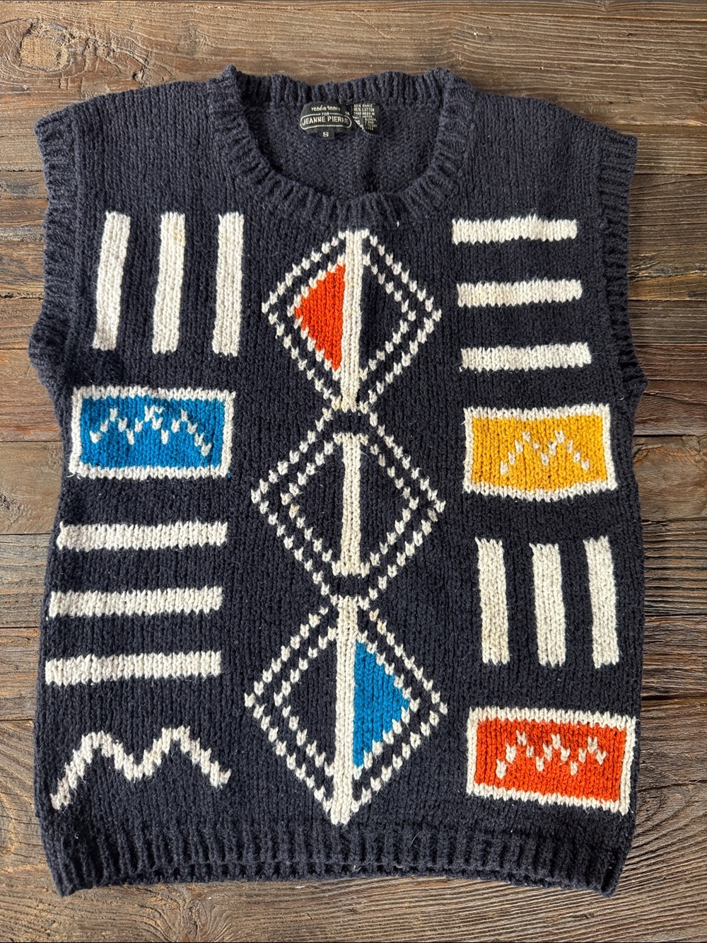Jeanne Pierre 80’s geometric knit cotton sleeveless sweater vest - Picture 2 of 6